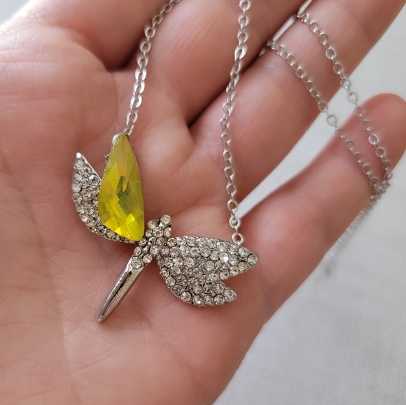 Dragonfly Necklace Rhinestone Pave Silver Tone - Picture 5 of 12